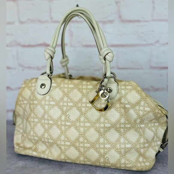 Dior Cream Cherie Cannage Printed Canvas Zip Bag - Picture 1 of 16